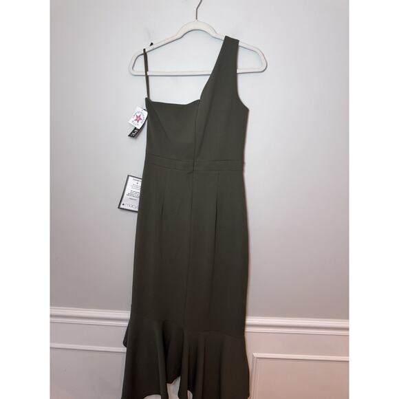 XSCAPE One Shoulder Asymmetric Hem Gown STYLE: 4840X Olive Green Sz 12 NWT $239 - Picture 4 of 15